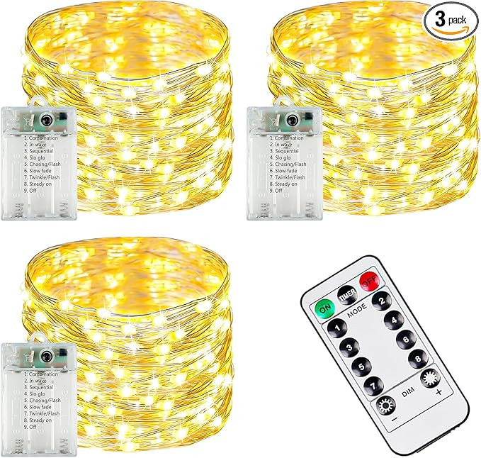 3-Pack 78FT 240 LED Fairy Lights Battery Operated with Timer & Remote, Waterproof Twinkle Lights ... | Amazon (US)