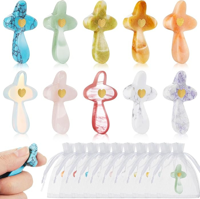 Bucherry Cross My Heart Fidget Stone, 10 Sets Easter Basket Stuffers Encouragement Gift Small Min... | Amazon (US)