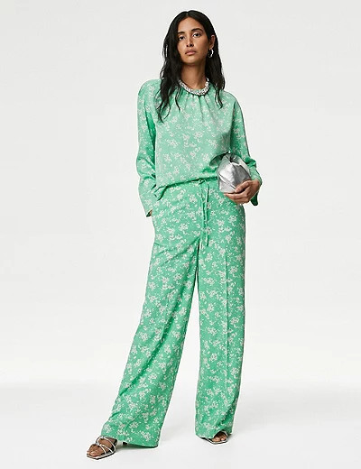 Floral Drawstring Wide Leg Trousers | Marks & Spencer (UK)