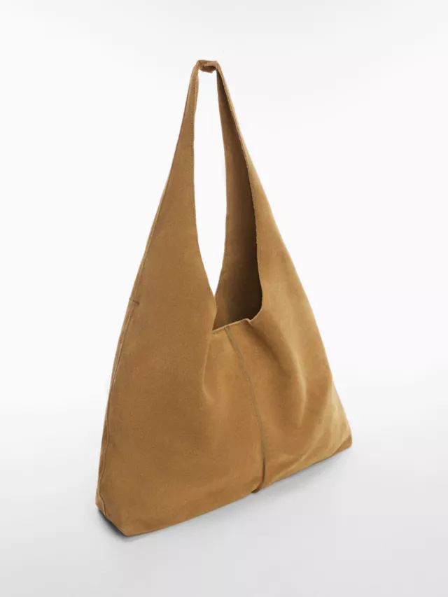 MangoGabriel Leather Shopper Bag, Medium Brown, One Size | John Lewis (UK)