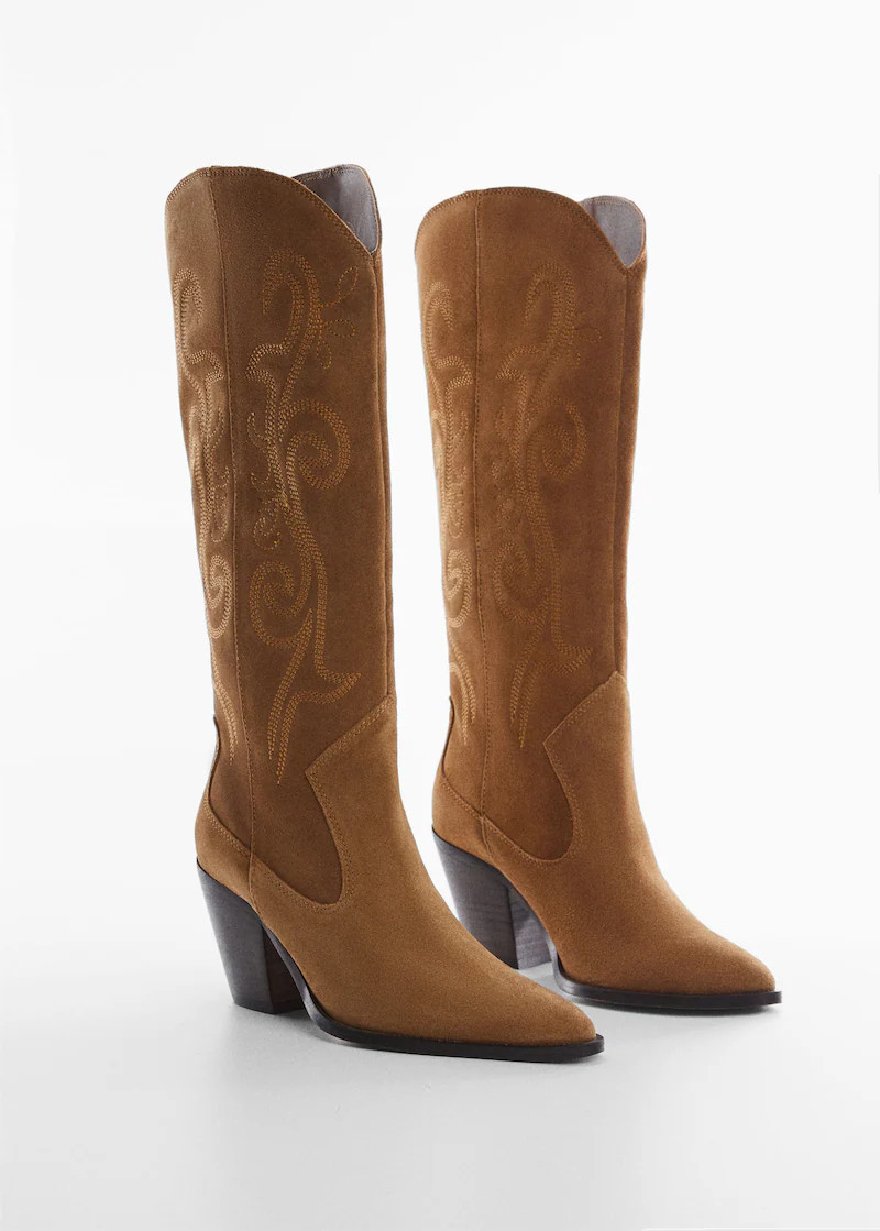 Cowboy leather boots -  Women | Mango United Kingdom | MANGO (UK)