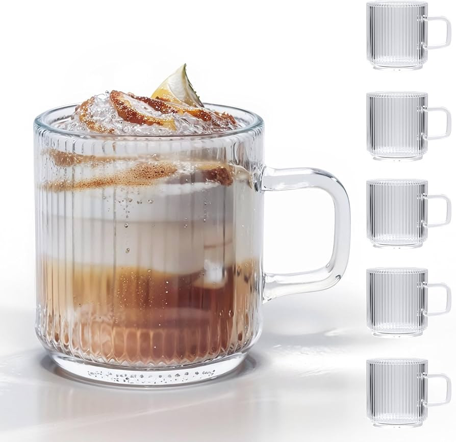 Coffee Mugs Set of 6,12 OZ Glass Coffee Mugs with Handles,Glass Coffee Cups for Hot/Cold,Clear Co... | Amazon (US)