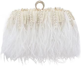 Women Real Natural Ostrich Feather Evening Bags Purses Clutch Vintage Banquet Handbag | Amazon (US)