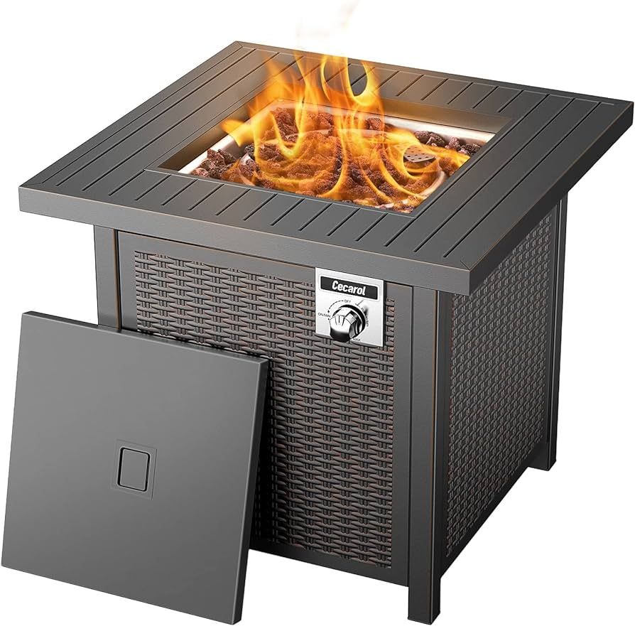 Cecarol Propane Fire Table, Outdoor Fire Pit Table with Lid and Lava Rock, Auto-Ignition 50000 BT... | Amazon (US)