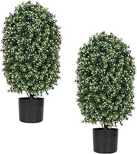 2pcs 31inch Artificial Topiary Ball Plants,Faux Boxwood Ball in Pot with White Fruits,Fake Outdoo... | Amazon (US)