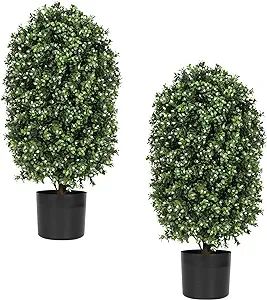 2pcs 31inch Artificial Topiary Ball Plants,Faux Boxwood Ball in Pot with White Fruits,Fake Outdoo... | Amazon (US)