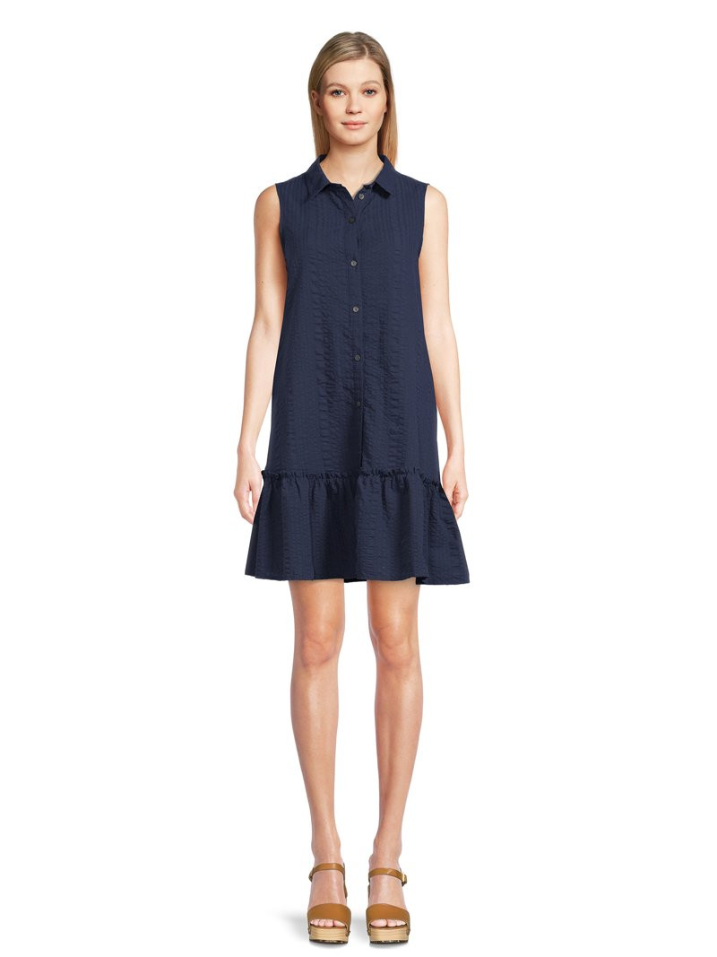 Time and Tru Women's Sleeveless Shirt Dress | Walmart (US)