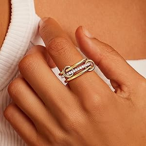 JINEAR Gold Stackable Rings for Women Non Tarnish 14K Gold Plated Interlocked Ring Gold Silver Mi... | Amazon (US)