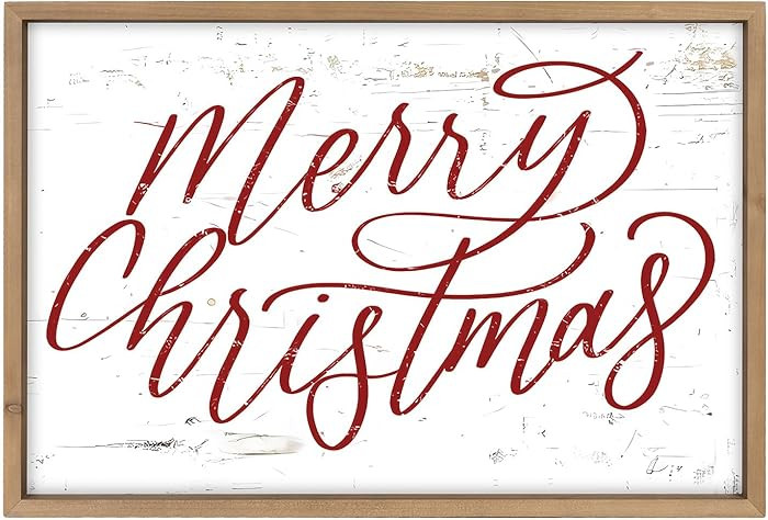 Christmas Wall Decor Art Framed, 23.6×15.7 Inch Large Wooden Merry Christmas Sign, Indoor Living... | Amazon (US)