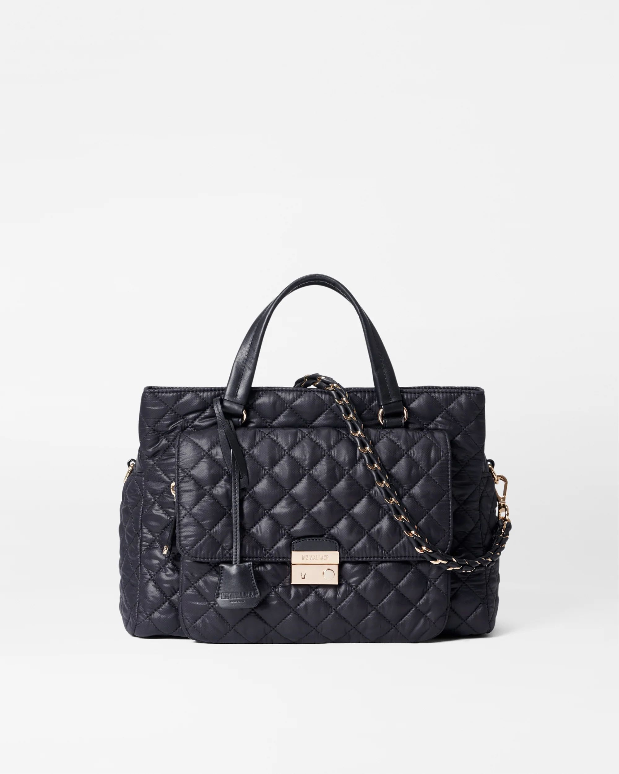 Crosby Lock Quilted Handbag Satchel in Black | MZ Wallace | MZ Wallace