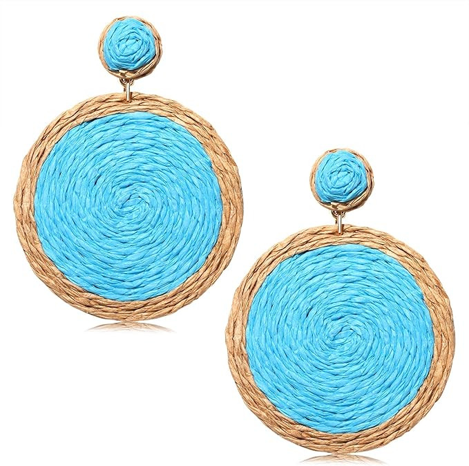 Rattan Earrings Boho Summer Beach Raffia Earrings for Women Handmade Rattan Ball Disc Dangle Drop... | Amazon (US)