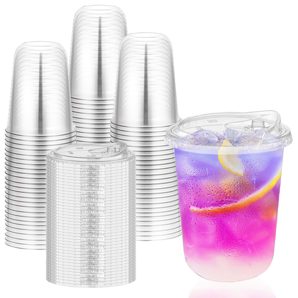 50 Pack 16 oz Clear Plastic Cups with Lids, Disposable Iced Coffee Cups for Smoothie, Milkshake, ... | Amazon (US)