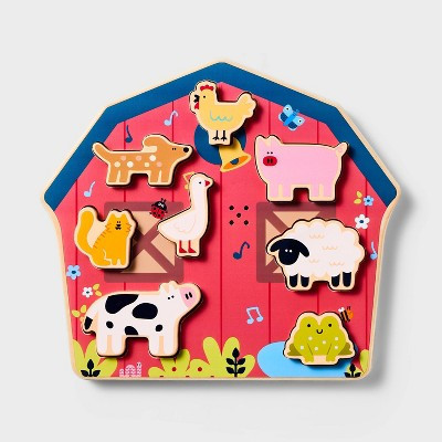Barnyard Sounds Chunky Puzzle Set - 9pc - Gigglescape™: Wooden Puzzles, Kids Educational, Animals Theme | Target