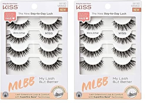 KISS My Lash But Better Fake Eyelashes Multipack – Bare Affair, 4-Pair Pack, Invisible, Lightweight, Reusable, Contact Lens Friendly, Voluminous, Comfortable | 8 Total (Pack of 2) | Amazon (US)