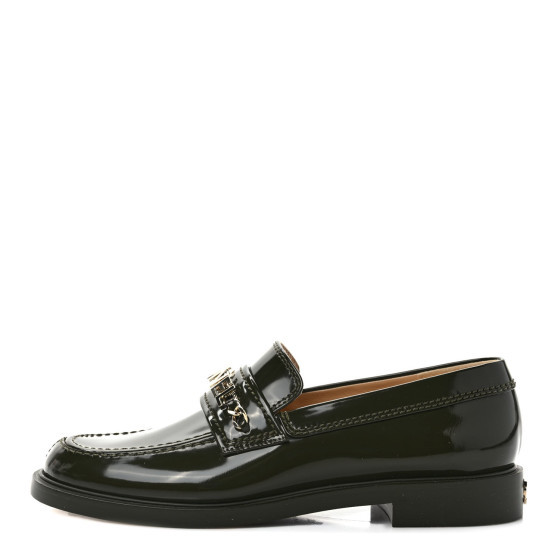 CHANEL Shiny Calfskin Logo Loafers 38.5 Green | FASHIONPHILE (US)