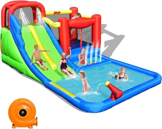 HONEY JOY Inflatable Water Slide Bounce House, Blow Up Bouncy Water Park, Giant Splash Pool w/4 S... | Amazon (US)