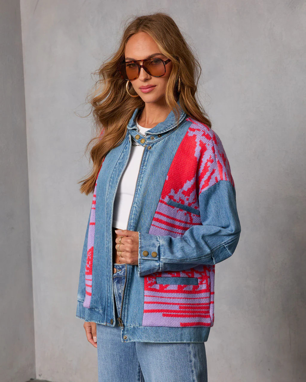 Muccia Knit Overlay Denim Jacket | VICI