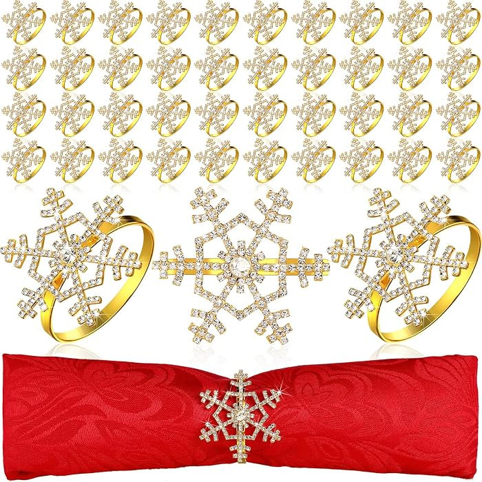 Patelai 48 Pieces Snowflake Napkin Rings Thanksgiving Christmas Napkin Holders Exquisite Househol... | Amazon (US)