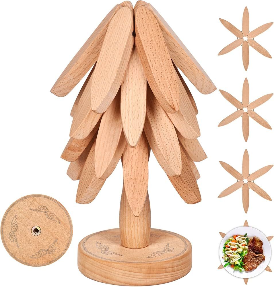 Wooden Trivets for Hot Dishes， Tree Shape Trivet Set,Trivets for Hot Dishes - 4 Wooden Trivet +... | Amazon (US)