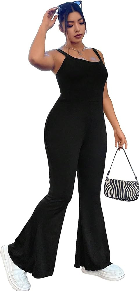 SOLY HUX Women's Plus Size Spaghetti Strap Cami Jumpsuit Casual Flare Leg Long Pants | Amazon (US)