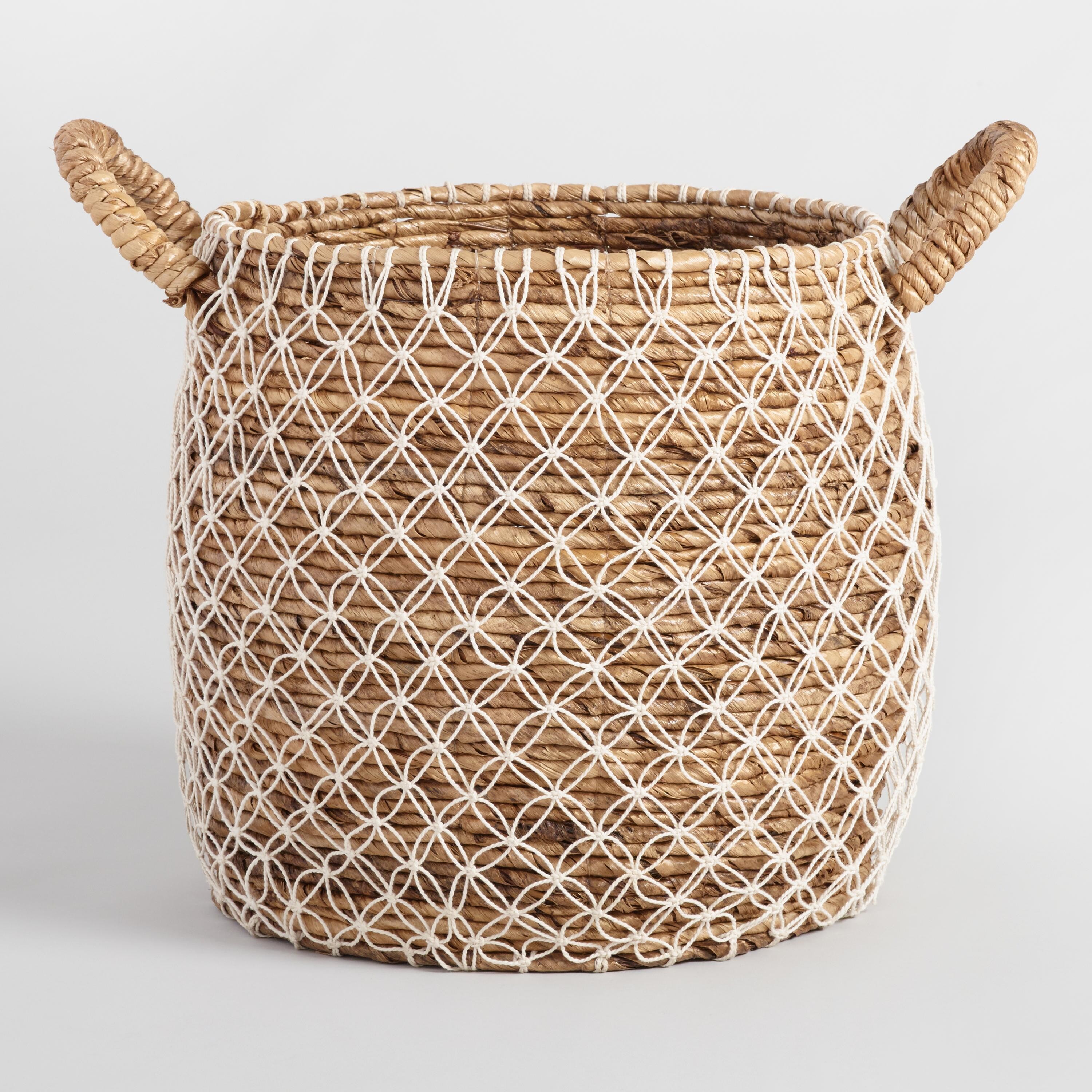 Large Macrame Seagrass Bianca Tote Basket | World Market