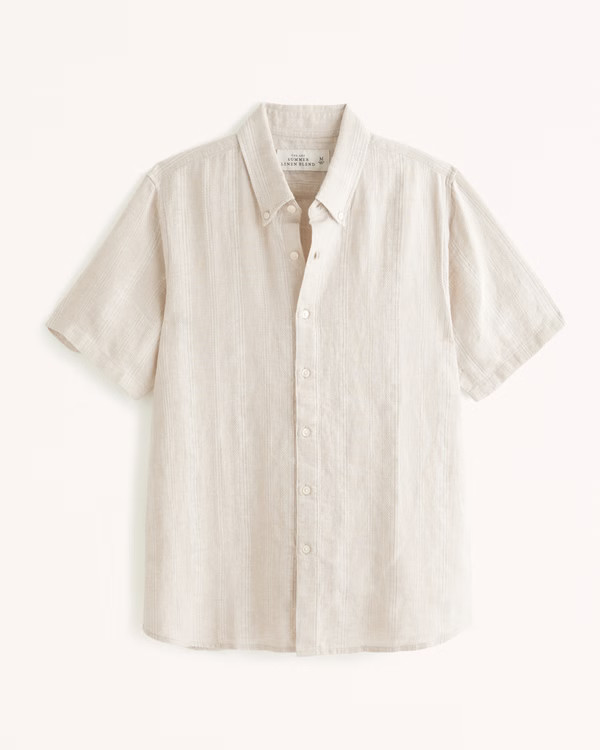 Summer Linen-Blend Button-Up Shirt | Abercrombie & Fitch (US)
