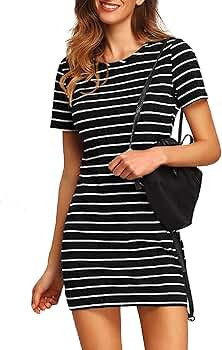 Floerns Women's Casual Short Sleeve Striped Bodycon T Shirt Short Mini Dress | Amazon (US)