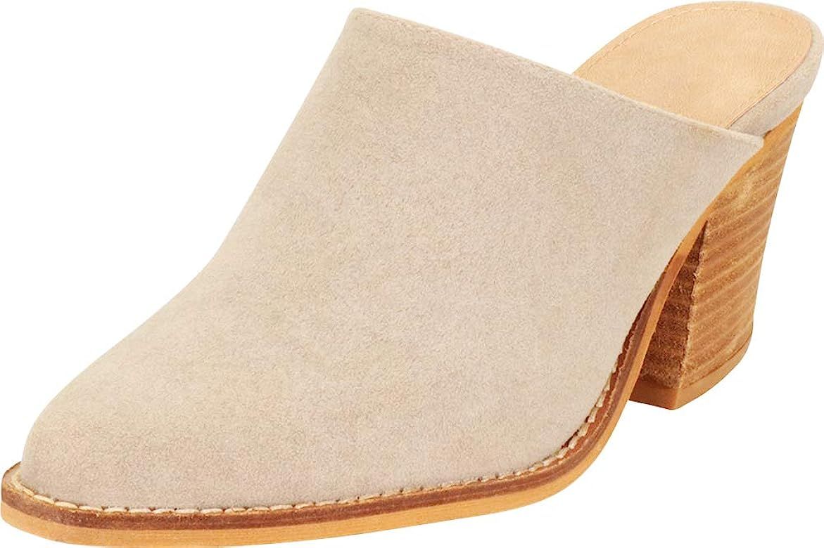 Cambridge Select Women's Slip-On Pointed Toe Stacked Chunky Block Heel Mule | Amazon (US)