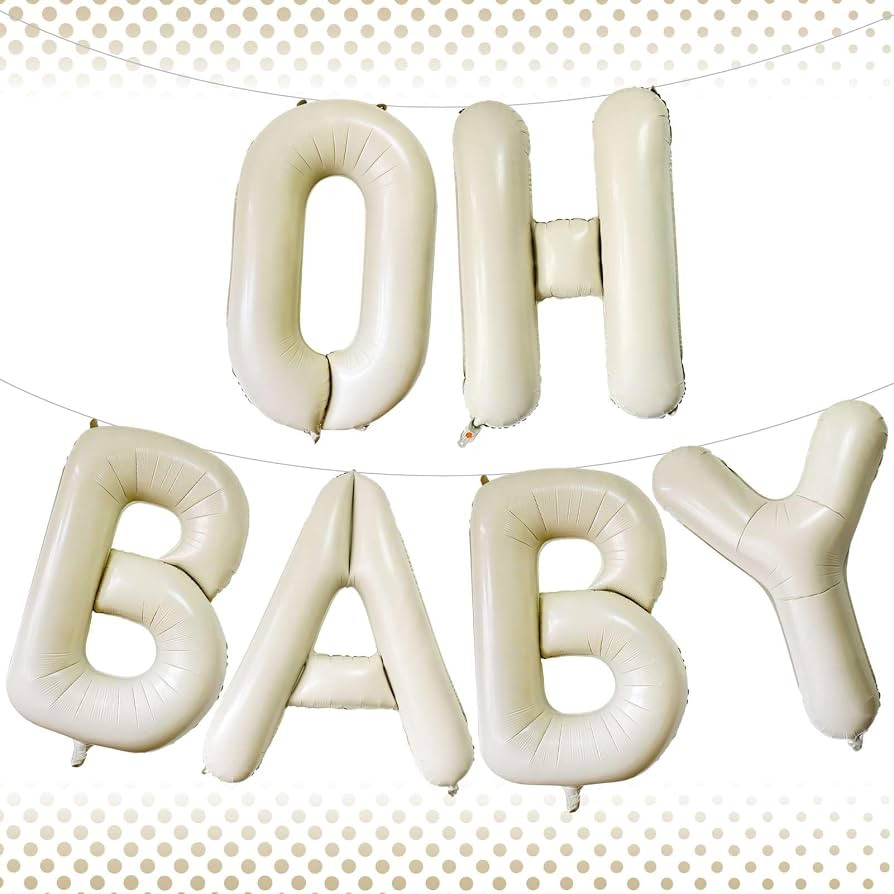 40 Inch Beige OH BABY Balloons, Giant Cream White Letters BABY Balloons Foil Mylar Helium White L... | Amazon (US)