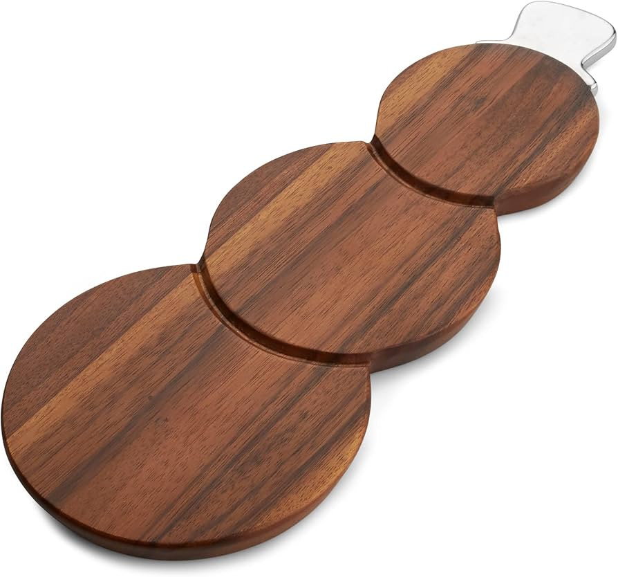 Nambe Snowman Cheese Board with Top Hat Spreader - 13" Acacia Wood Serving Tray, Chrome-Plated De... | Amazon (US)