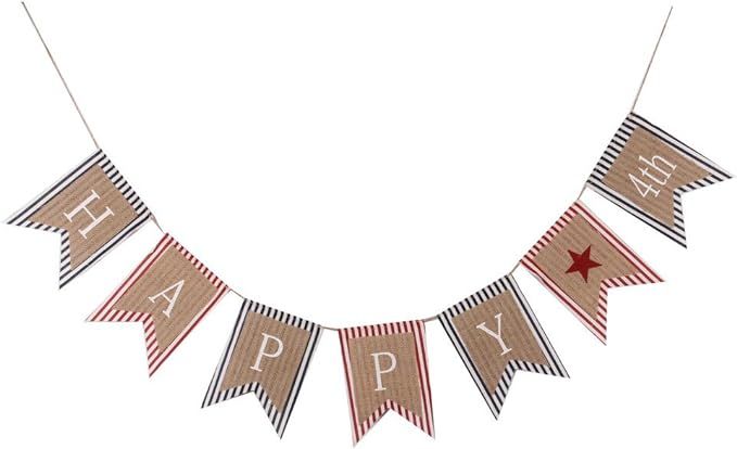 GOER Happy 4th of July Banner,No DIY Required Natural Burlap and Cotton Independence Day Decorati... | Amazon (US)