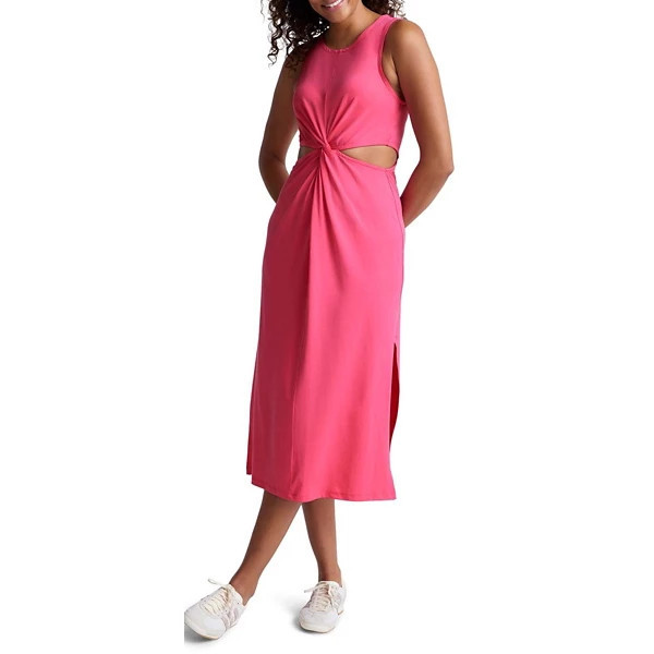 Women's Beyond Yoga Around The World Front Twist Midi Shift Dress Large Carnation Pink | Scheels
