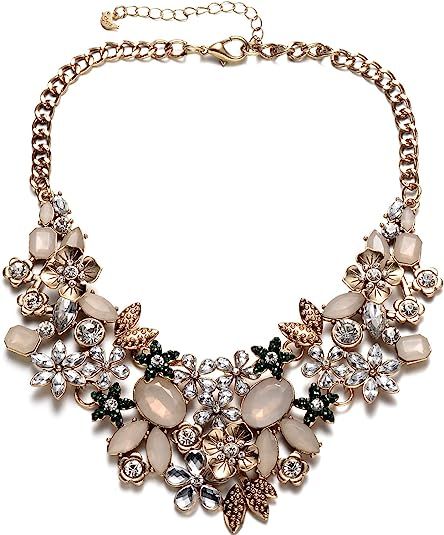 Fsmiling Floral Collar Statement Necklace Women Chunky Necklace Costume Bib Necklaces Antique Gol... | Amazon (US)