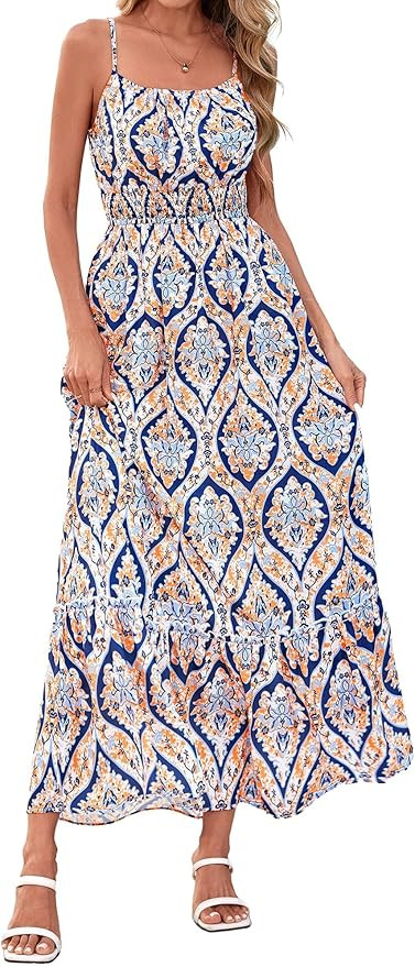 BTFBM Summer Dresses for Women 2026 Sleeveless Spaghetti Strap High Waist Boho Beach Vacation Clo... | Amazon (US)