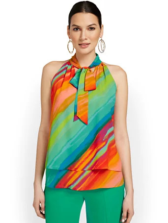 sleeveless tiered halterneck blouse | New York & Company