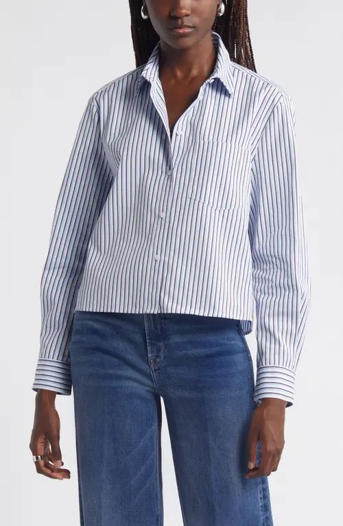 Nordstrom Stripe Poplin Crop Button-Up Shirt in White- Blue Twin Stripe at Nordstrom, Size X-Small | Nordstrom