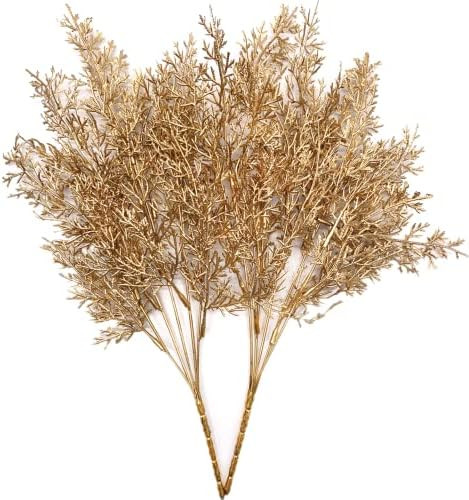 LoveniMen Artificial Gold Plants for Christmas Decor, Fake Branch Shrubs Leaves Faux Antler Grass Bu | Amazon (US)