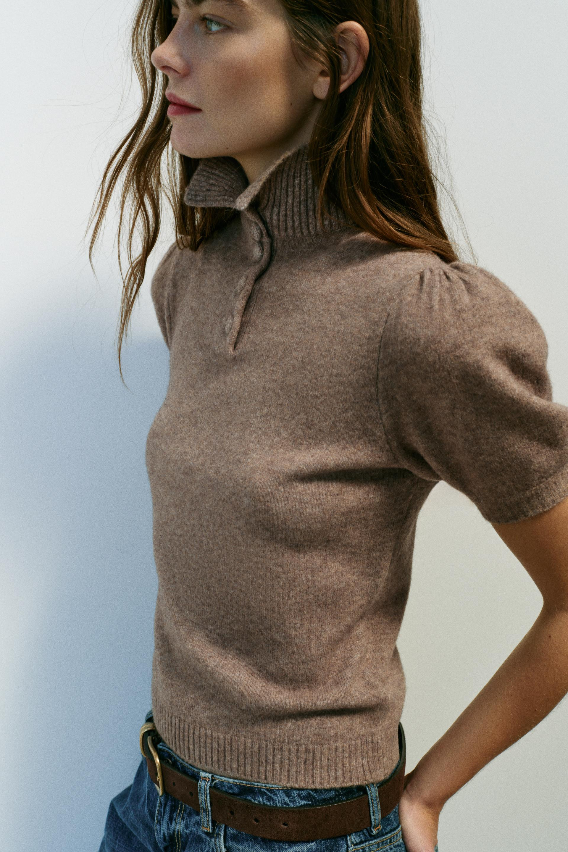 Zara - Brushed Effect Jacquard Knit Jumper - Women - Gray - Women | Zara US