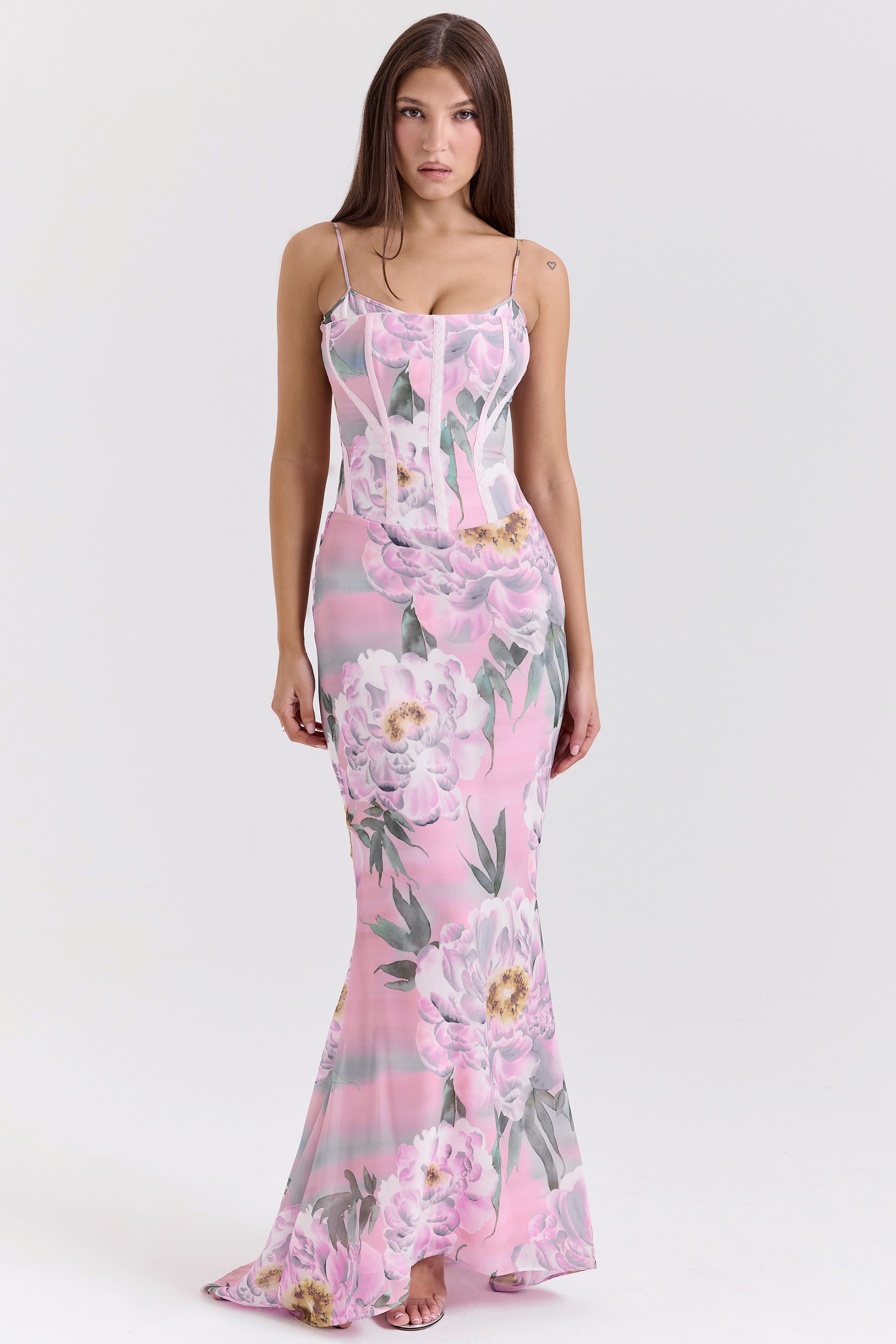 pink floral corset maxi dress | House of CB