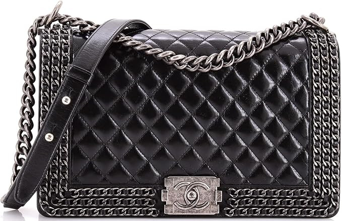 Amazon.com: Chanel, Pre-Loved Chained Boy Flap Bag Quilted Glazed Calfskin New Medium, Black : Am... | Amazon (US)