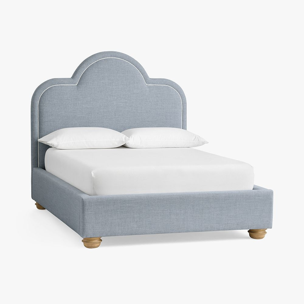 Chelsea Upholstered Classic Bed, Queen, Eco Performance Textured Weave Chambray | Pottery Barn Teen