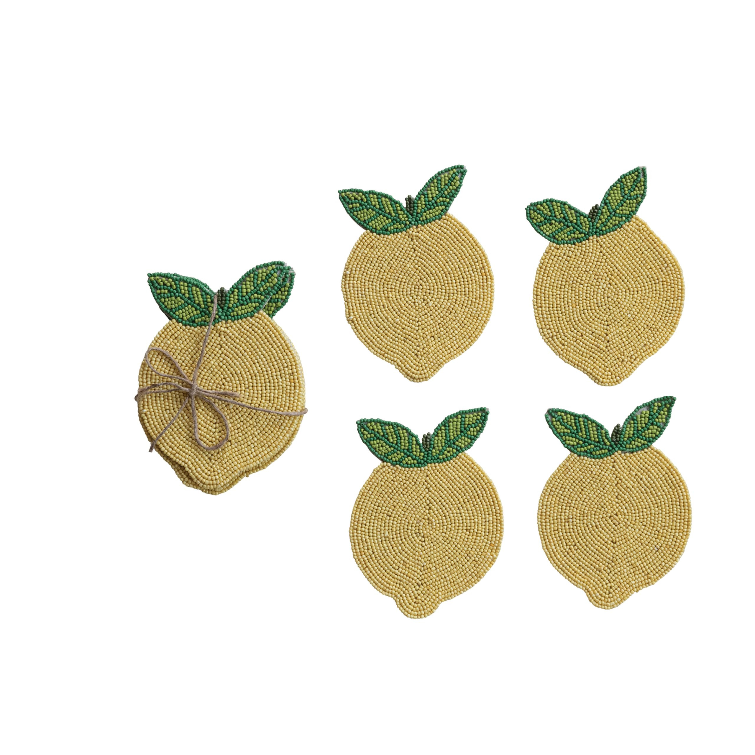 Creative Co-Op 4-Piece Handmade Beaded Lemon Coasters with Jute Tie, Yellow and Green | Amazon (US)