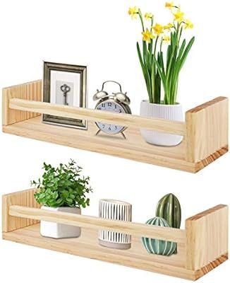 BKTD Wood Shelves for Wall, Small Rustic Wooden Floating Shelf, Pine Wood Wall Storage Decor for ... | Amazon (US)