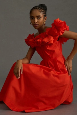 Maeve Ruffled-Neckline Pleated Dress | Anthropologie (US)