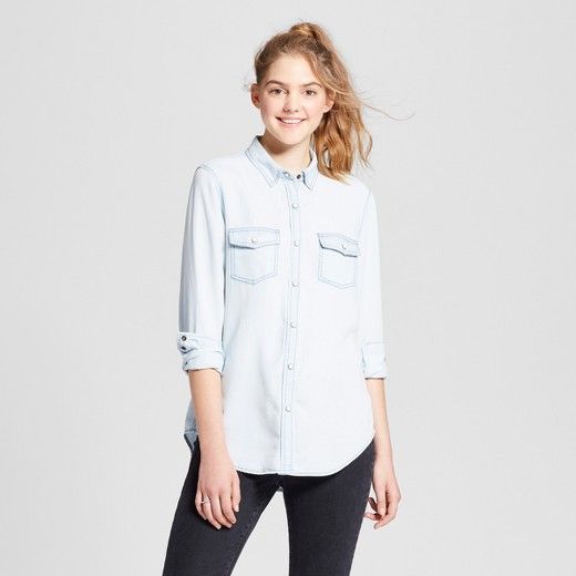 Women's Long Sleeve Denim Western Shirt - Mossimo Supply Co.™ Light Wash | Target