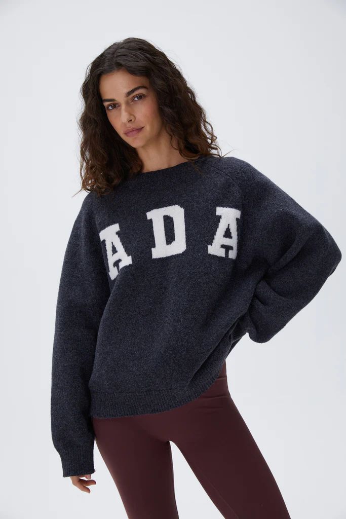 ADA Oversized Knit Sweatshirt - Dark Grey/Cream | Adanola UK
