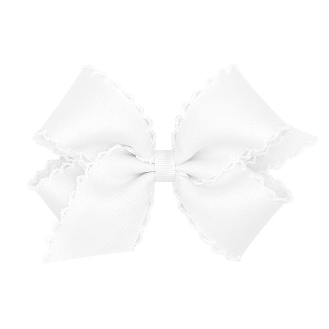 Wee Ones Girls' Classic Grosgrain Moonstitch Edge Hair Bow on a WeeStay Hair Clip, Medium, White | Amazon (US)