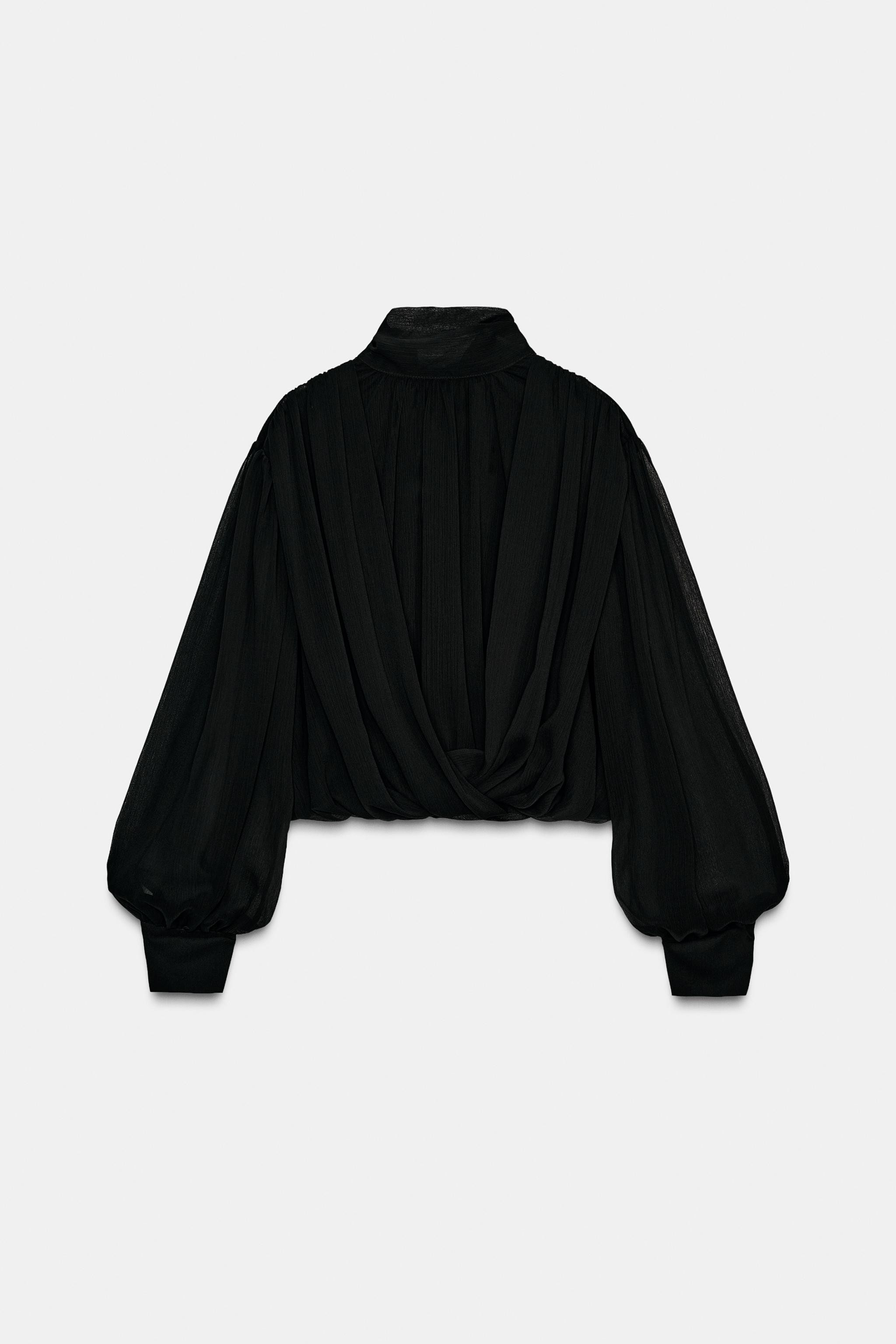 SEMI-SHEER DRAPED BALLOON SHIRT | Zara US