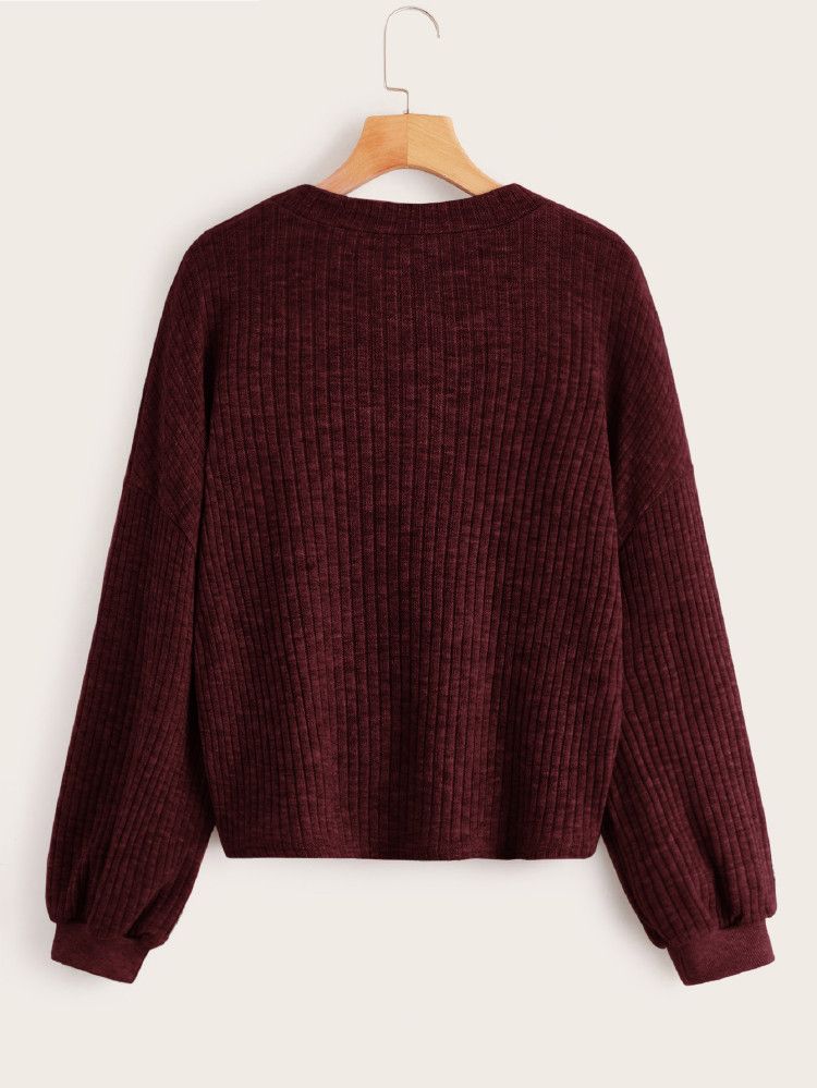 Solid Drop Shoulder Round Neck Sweater | SHEIN