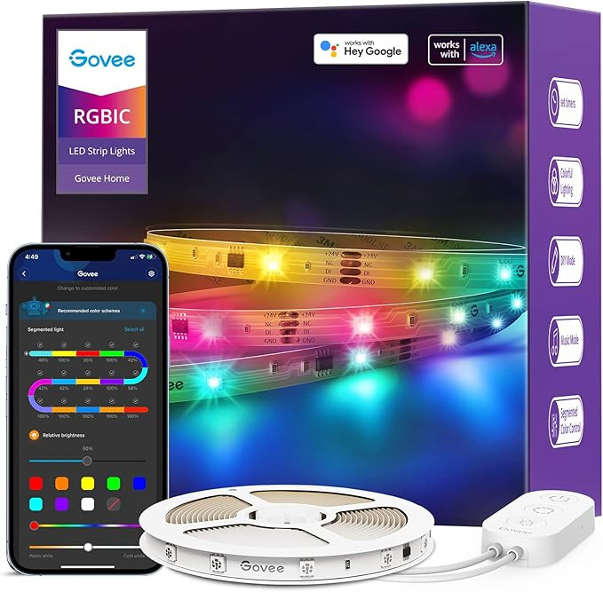 Govee RGBIC Alexa LED Strip Light 32.8ft, Smart WiFi LED Lights Work with Alexa and Google Assist... | Amazon (US)